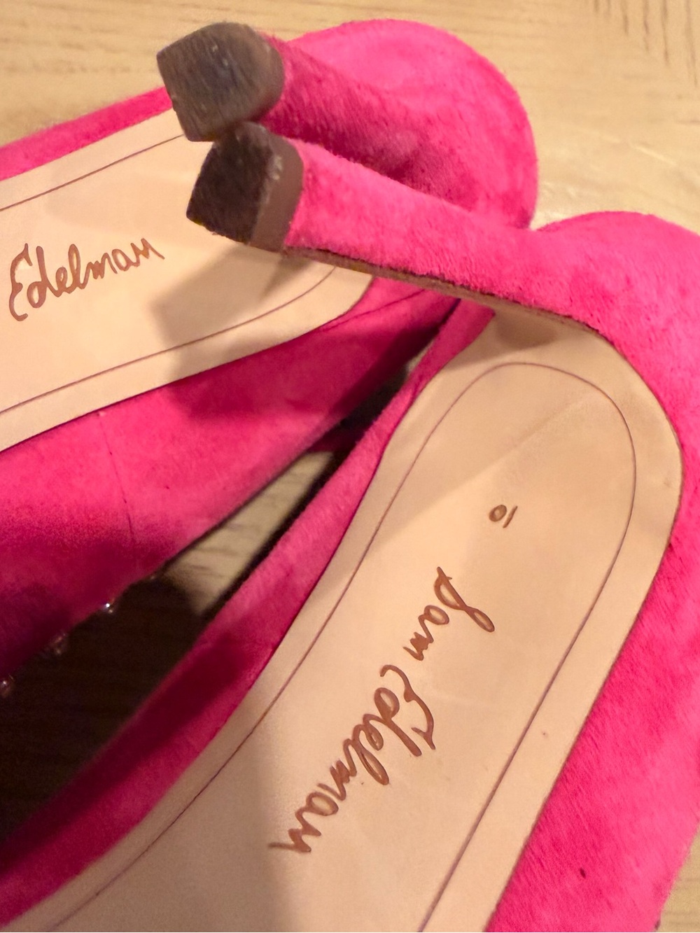 Sam Edelman Pink Studded Suede Pointed Toe Ankle Strap Flats - Picture 7 of 7